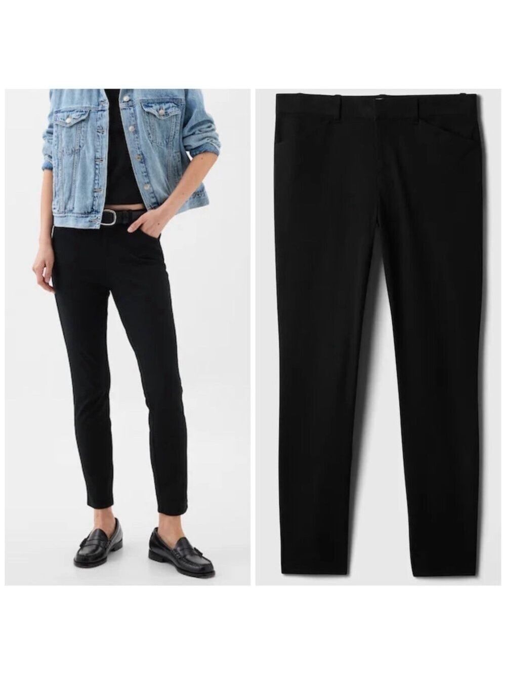 Gap Signature Skinny Ankle Mid Rise Black Trouser Pants in Bi-Stretch Weave